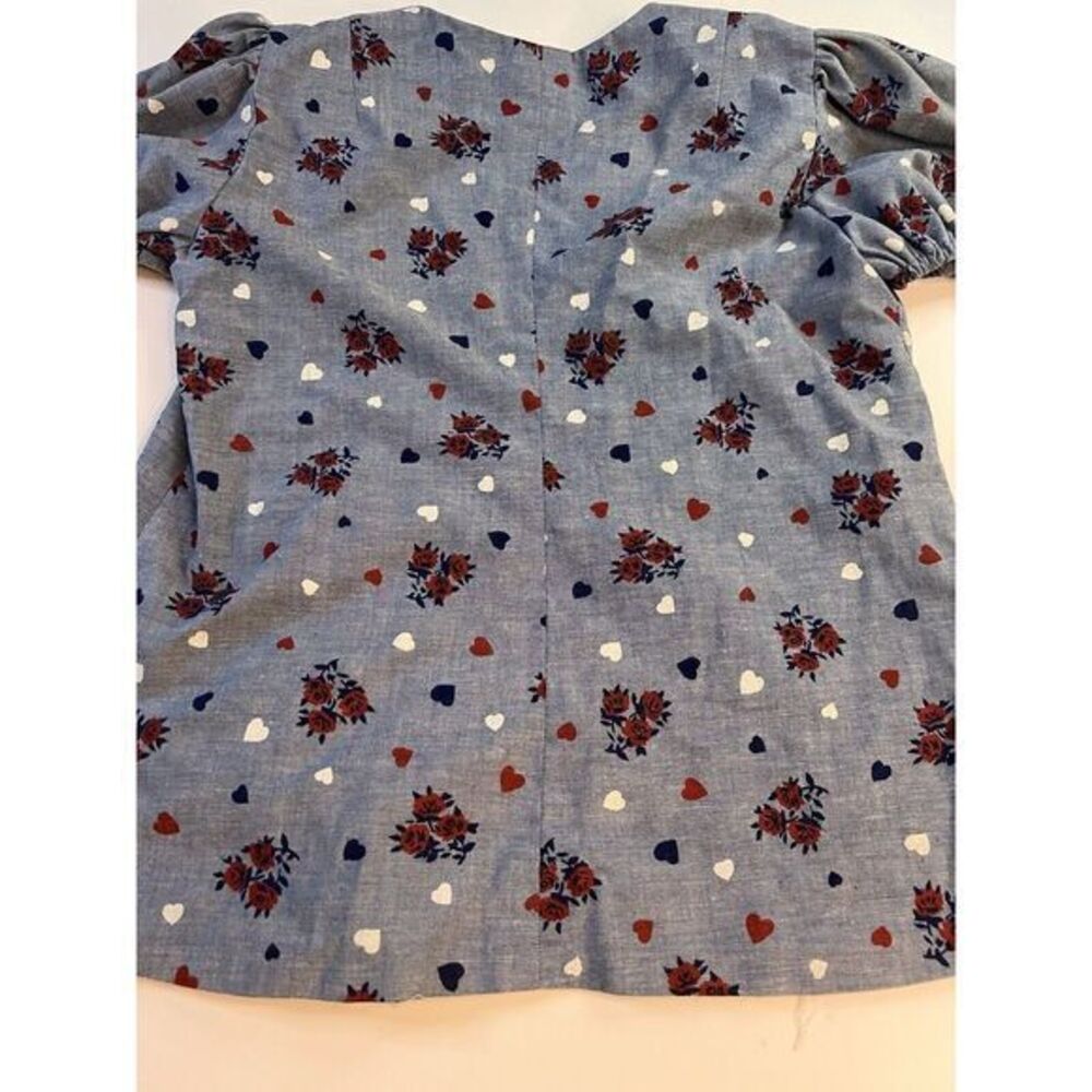 Vintage Women's Top Size Small 1960s Homemade Blue Red White Hearts - Picture 8 of 10